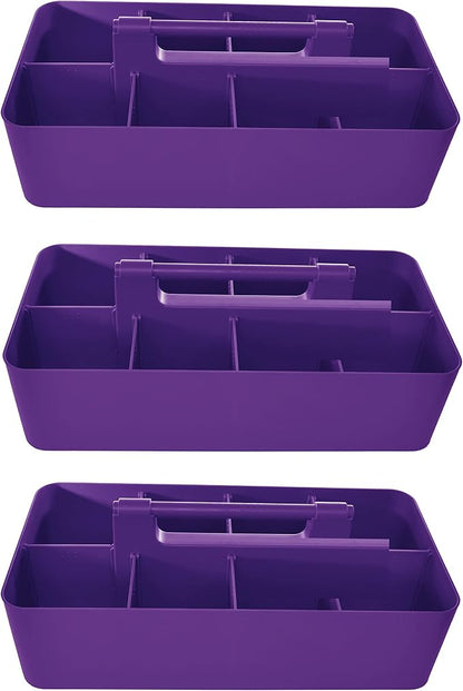 -Large Portable Caddy, DIY Dividers, 8 Compartments, School Office Supplies Home Business Organizer,Portable Basket with Handle Made in USA (3 PACK, Royal Purple)