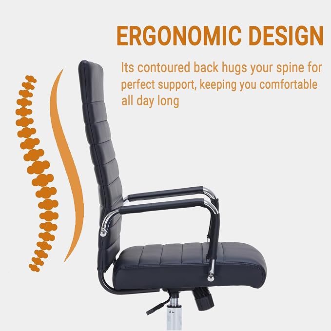 Sidanli Ergonomic Office Chair, Executive PU Leather Desk Chair with Adjustable Lumbar Support and Smooth-Rolling Wheels for Home Office Conference Room, High Back, Black