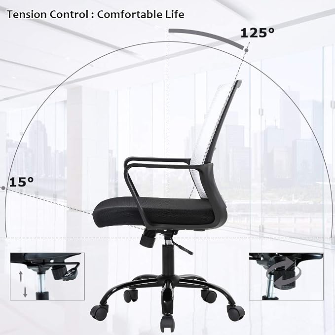BestOffice Computer Chair Office Chair Cheap Desk Chair Swivel Rolling Ergonomic Executive Lumbar Support Task Mesh Chair Adjustable Stool for Home Office, White