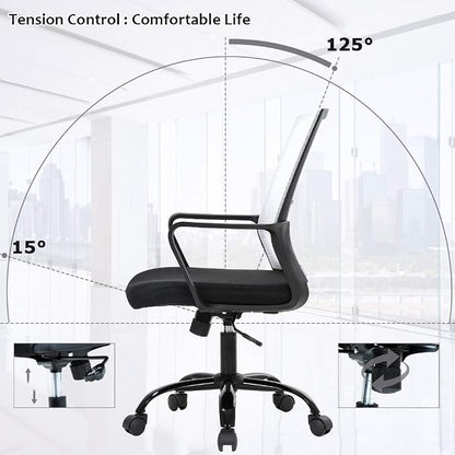 BestOffice Computer Chair Office Chair Cheap Desk Chair Swivel Rolling Ergonomic Executive Lumbar Support Task Mesh Chair Adjustable Stool for Home Office, White