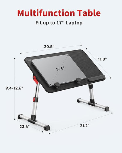 Laptop Desk Table, SAIJI Adjustable Laptop Stand, Portable Lap Desks with Foldable Legs, Notebook Standing Breakfast Tray Reading Desk for Sofa Couch Bed Floor (Black,Medium Size)