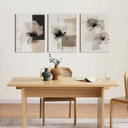 Neutral Abstract Floral Canvas Wall Art Modern Large Minimalist Wall Decor Contemporary Beige Black Flower Posters Prints Picture for Living Room Bedroom Bathroom Office 16x24 In Framed