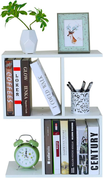 PAG Desktop Shelf Freestanding Wooden Small Bookshelf Desk Supplies Organizers and Accessories Storage Display Rack Office Dorm Decor for Women, White