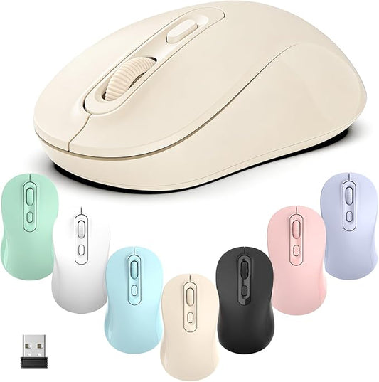 Wireless Mouse, 2026 New Model, Silent Click Ergonomic Design, Portable, 4 Buttons, Adjustable DPI (800/1200/1600), for Laptop/PC/Office (Beige)