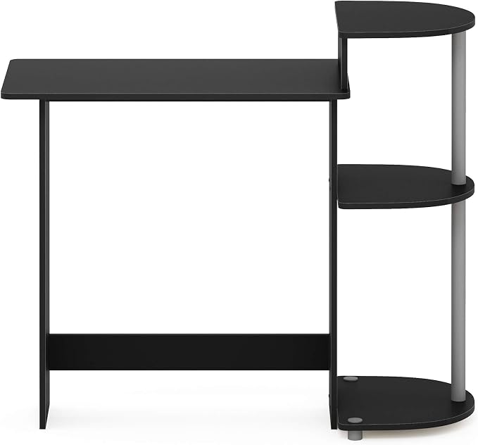 Furinno Compact 29-Inch Black Computer Desk, Gaming Desk with Shelves, Office Desk with Book Shelf, for Home Office, Study Room, Dorm, Bedroom, Black