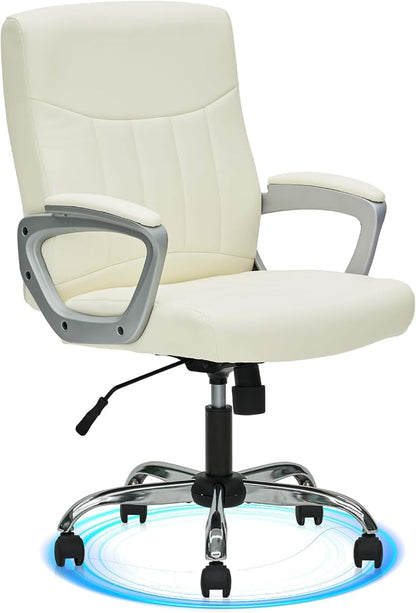 CLATINA Leather Office Executive Chair with Lumbar Support and Padded Armrestes, Swivel Rolling Ergonomic Mid Back Computer Task Desk Chair for Home, Conference, Waiting Room, White