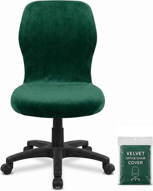 Deisy Dee Velvet Stretch Armless Office Chair Covers - Colorful Stretch Slipcover for Desk Chairs (Kelly)