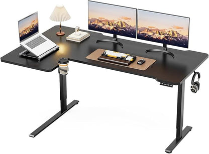 Acrolix L Shaped Electric Standing Desk - 71x43.5 Inch Reversible Corner Sit Stand Desk with Hook&Cup Holder,Electric Height Adjustable Table,for Home Office Gaming&Trading Computer Desk, Black