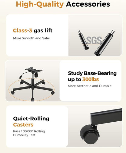 COMHOMA Cross Legged Office Chair with Wheels Armless Office Desk Chair, Modern Vanity Computer Task Chairs for Home Bedroom, Comfortable Wide Seat for Lower Back Pain Relief, PU Leahter, Black