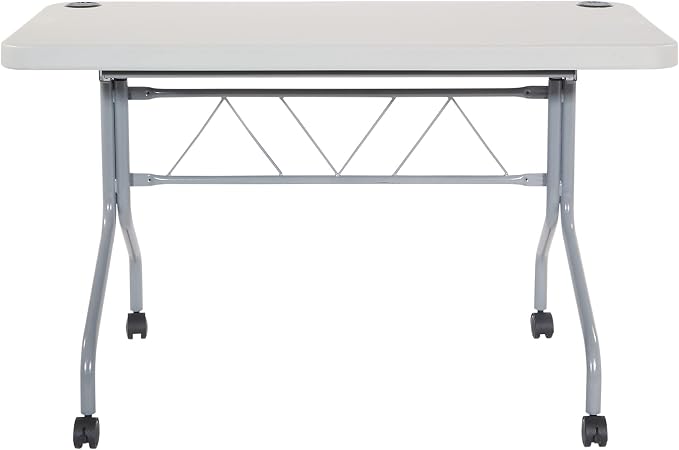 Office Star Resin Multipurpose Flip Training Table with Locking Casters for Home or Office, 4 Feet Light Gray