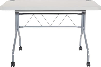 Office Star Resin Multipurpose Flip Training Table with Locking Casters for Home or Office, 4 Feet Light Gray