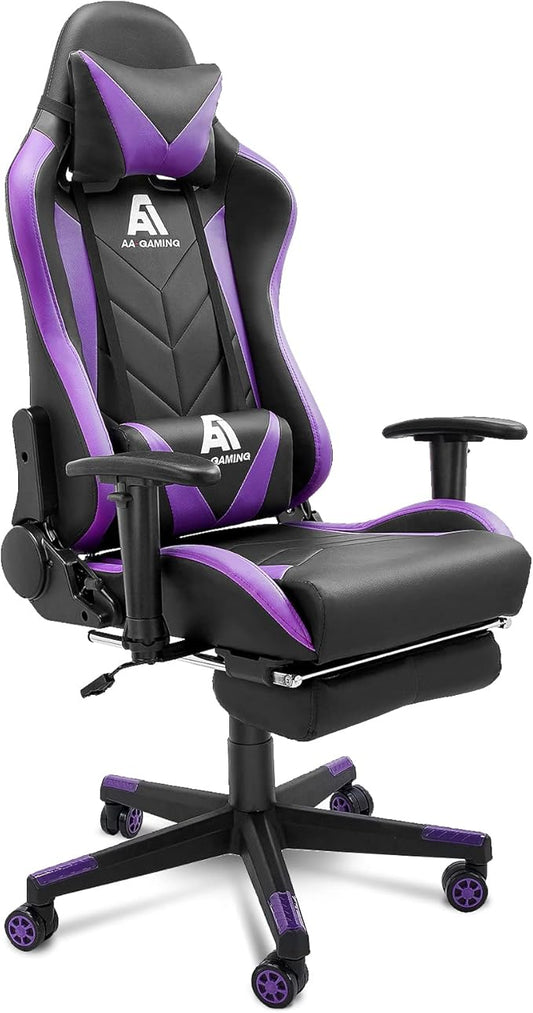 Gaming Chair High Back Ergonomic Computer Racing Chair Adjustable Office Chair with Footrest, Lumbar Support Swivel Chair - Upgraded Version BlackPurple
