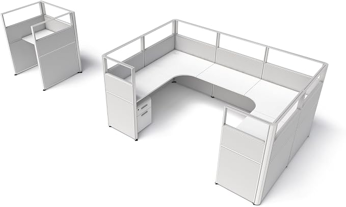 SUNLINE Office Cubicle Kit - Modular Office Furniture Kit with 7 Layout Options, Adjustable Panels and Mobile Storage, Easy-Assembly Desk System for Modern Workspaces - Grey