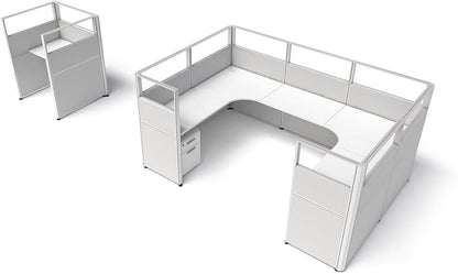 SUNLINE Office Cubicle Kit - Modular Office Furniture Kit with 7 Layout Options, Adjustable Panels and Mobile Storage, Easy-Assembly Desk System for Modern Workspaces - Grey