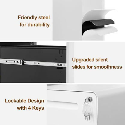 2 Drawer File Cabinet with Lock and 4 Keys, Mobile Metal Filing Cabinet, File Cabinets for Home Office, Under Desk, Pre-Assembly, File Drawer, Letter/Legal/A4 Hanging File Folders