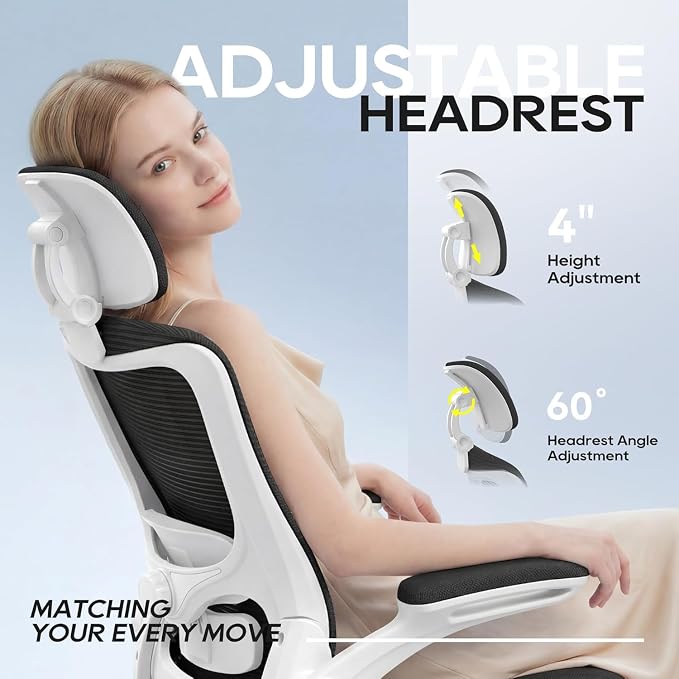 Ergonomic Office Chair for Long Hours, Padded Lumbar Support for Lower Back Relief, 330 lb Capacity, Comfortable Computer Desk Chair for Home Office, Computer & Study
