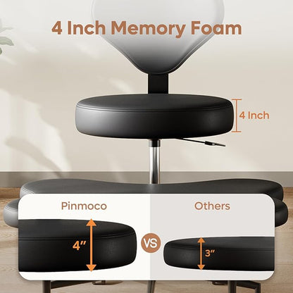 Pinmoco Ergonomic Cross Legged Chair, 360° Swivel Meditation Chair with Wheels, Height Adjustable Seat for ADHD, Strong Lumbar Support, Chic Home Office Furniture, PU Leather, Black