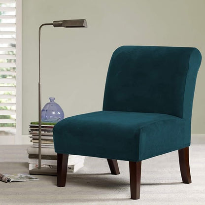 H.VERSAILTEX Armless Accent Chair Covers Thick Velvet Armless Chair Slipcovers High Stretch Chair Covers for Living Room Hotel Machine Washable Furniture Protector with Elastic Bottom, Dark Teal