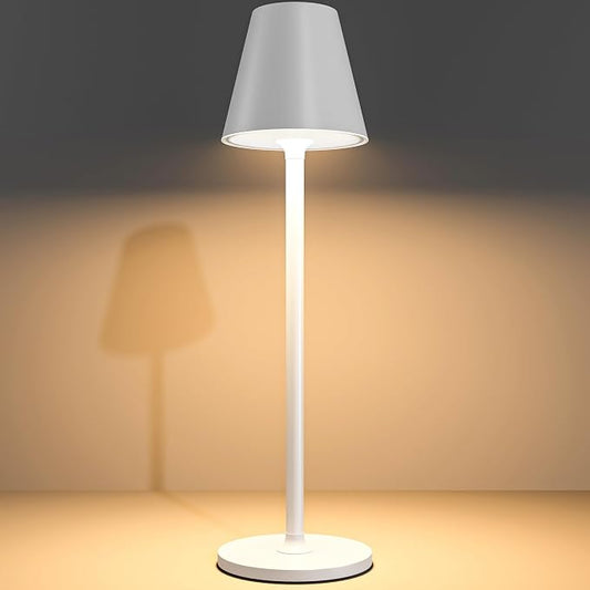 Timjorman Modern LED Cordless Table Lamp, 4000mAh Rechargeable Battery, 3 Level Brightness Night Light, Metal Shell, Minimalist Design, for Couples Dinner/Coffee Table/Restaurant/Bedroom, White