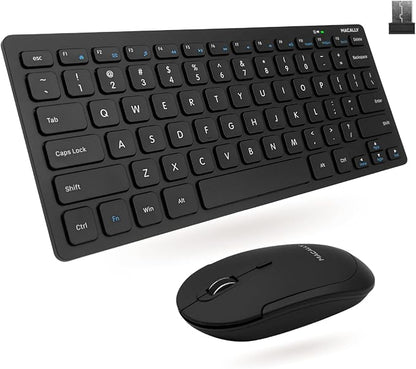 Macally Small Wireless Keyboard and Mouse Combo - Quiet Productivity Duo - 2.4G Wireless Compact Keyboard and Mouse for PC - 78 Key Mini Keyboard and Mouse with Slim Body, Click Buttons, & 3 DPI Modes