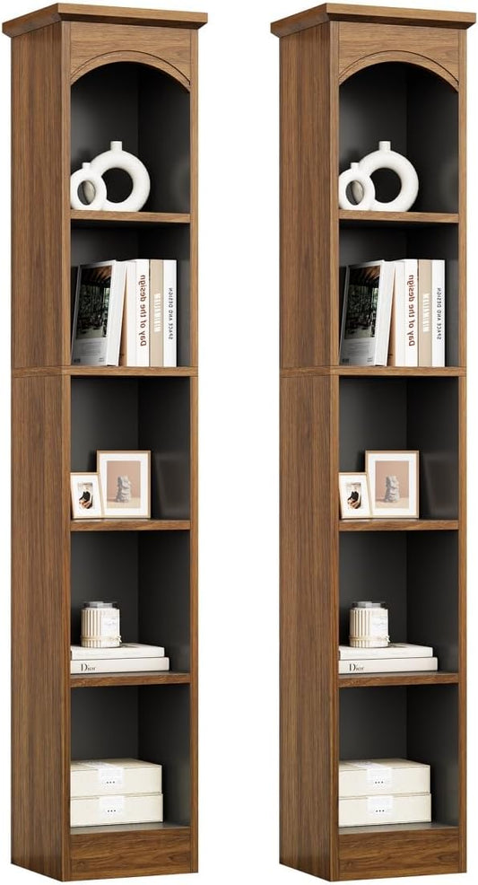 LITTLE TREE 70.9" Tall Bookshelf, 5-Tier Open Bookcase with Cubes, Bookshelves with Storage Space, Freestanding Narrow Bookcase for Home Office, Brown, 2 Pack