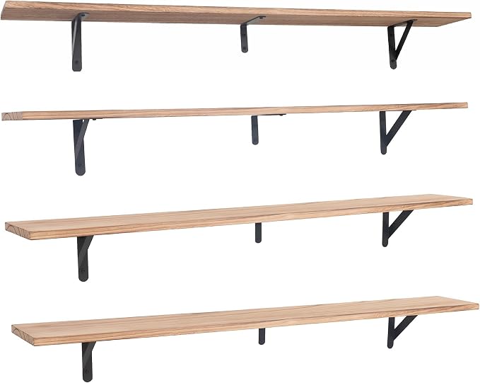 Long Wall Shelf,Large Floating Shelves for Wall,Wood Floating Bookshelves Hanging,Book Storage Display for Living Room Bedroom Office Bathroom Decor,4 Pack,57 Inch,Carbonized Black