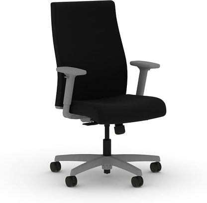 HON Ignition 2.0 Ergonomic Office Chair with Adjustable Arms, Standard Synchro‑Tilt Recline, Upholstered Desk and Computer Chair for Home Office or Workstation, Titanium Frame, Black