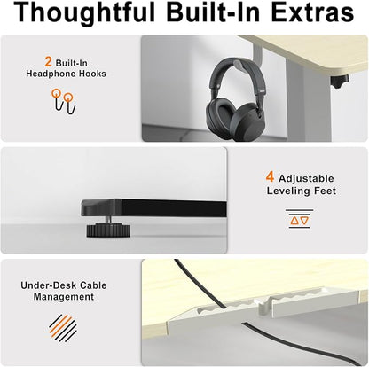 Height Adjustable Electric Desk, 48x24 Inches Stand up Desk with 3 Memory Presets & Child Lock, Quiet Motor, Industrial Steel Frame, for Computer Workstation or Design Studio, Natural