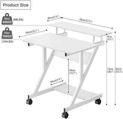 Dripex Computer Desk for Small Spaces, 27.5 inch Small Computer Desk, 3 Tier Compact Desk with Monitor Shelf and Bottom Storage Shelves, Space Saving Desk, White