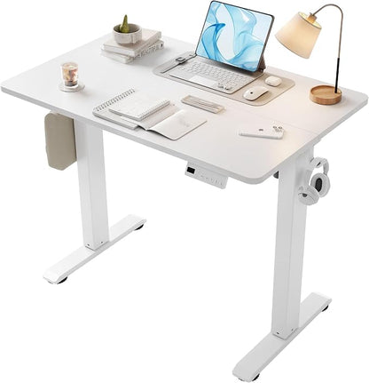YDN 35" Small Electric Standing Desk Adjustable Height, Sit Stand up Desk with Memory Presets & Cable Management, Home Office Desk for Office & Computer Workstation, White Frame/White Top