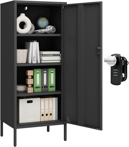 Steehoom Metal Locker Cabinet Lockable Storage Cabinet Black 4 Tier Employee Lockers for Home, School, Office, Garage, Bathroom H49.21'' (Black)
