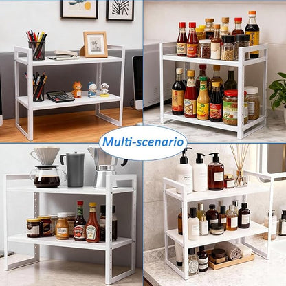 2 Tier Metal Desk Shelf Organizer, Height Adjustable Countertop Shelf for Study Room, Home Office, Multipurpose Storage for Books, Files, Stationery and Desk Essentials