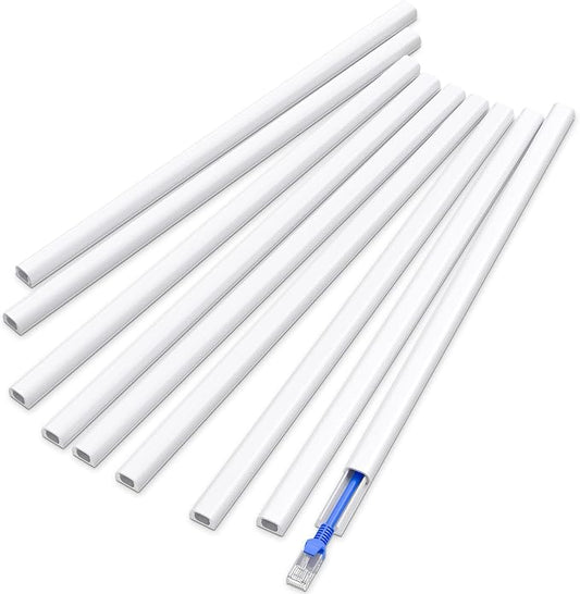 Delamu 128in Cord Hider for 1 Cord, Self-Adhesive Cord Covers for Wires on Wall, Easier Install Wire Covers for Cords on Wall, Cable Wire Hider, Cable Cover Management Raceway, W0.48 H0.3in, White