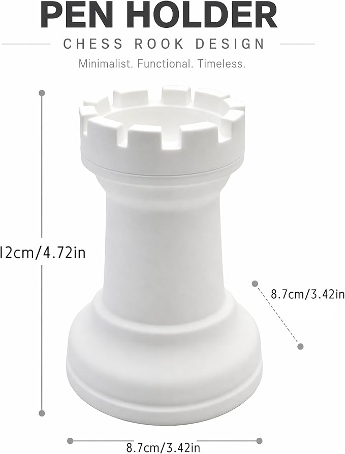 Chess Rook Pen Holder, 3D Printed Chess Piece Desk Organizer for Home Office Decor, Black (Blue)