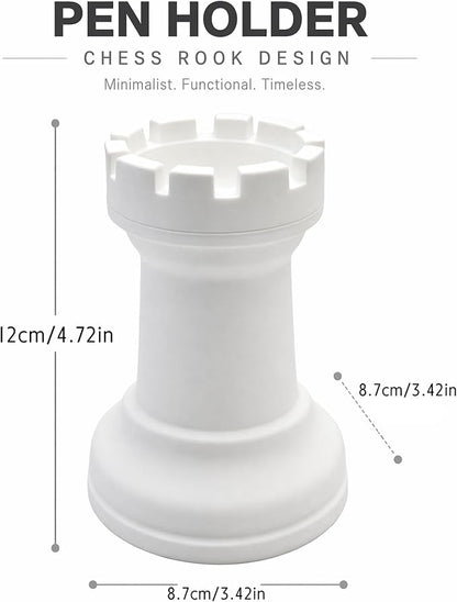 Chess Rook Pen Holder, 3D Printed Chess Piece Desk Organizer for Home Office Decor, Black (Blue)