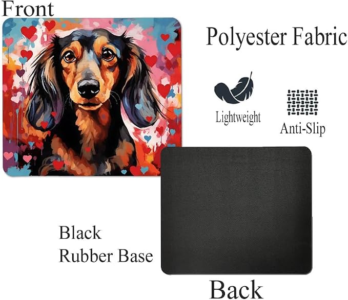 Dachshund Mouse Pad Dog with Red Hearts Pattern Non-Slip Rubber Mouse Pad Puppy in Love Mouse Pad for Home Office Work Desk Computer Desktop Laptop for Dog Lovers