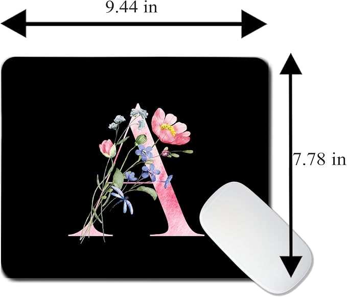 Mouse Pad Pinks Flowers Initial Letters Mousepad Desktop Laptop Computer Accessories Home Office Gaming Work Desk Computer Non-Slip Rubber Monogram Floral Alphabet A-Z mousepad (A)