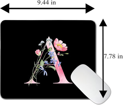 Mouse Pad Pinks Flowers Initial Letters Mousepad Desktop Laptop Computer Accessories Home Office Gaming Work Desk Computer Non-Slip Rubber Monogram Floral Alphabet A-Z mousepad (A)