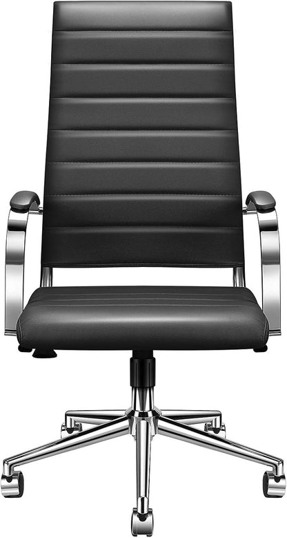 Ergonomic Office Chair, Adjustable Swivel Desk Chair with Armrests in Vegan Leather, High Back Chair for Lumbar Support, Home Office Chair (Black)