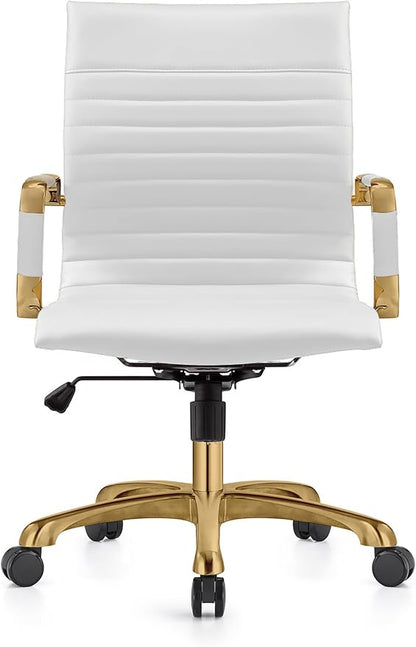 LeisureMod Harris Modern Ergonomic Executive Office Chair, High-Back Leather Conference Desk Chair with Adjustable Height, Tilt Control, 360° Swivel & Gold Frame for Home Office