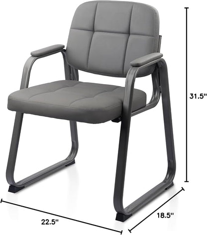 CLATINA Waiting Room Chair | Leather Guest Chair with Padded Arms no Wheels for Office Reception Conference Desk with Sled Base Grey, 1PK