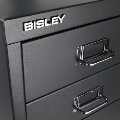 Bisley 6-Drawer Steel MultiDrawer Cabinet - Anthracite Grey | Chrome Pull Handles with Label Holders, Powder-Coated Steel, Removable Drawers, Fits Under Most Desks, Labels Included