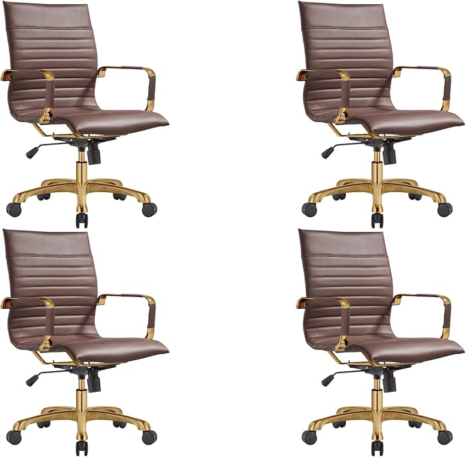 LeisureMod Harris Modern Ergonomic Executive Office Chair, High-Back Leather Conference Desk Chair with Adjustable Height, Tilt Control, 360° Swivel & Gold Frame for Home Office