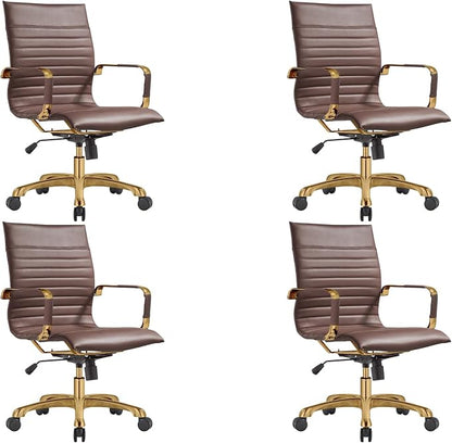 LeisureMod Harris Modern Ergonomic Executive Office Chair, High-Back Leather Conference Desk Chair with Adjustable Height, Tilt Control, 360° Swivel & Gold Frame for Home Office