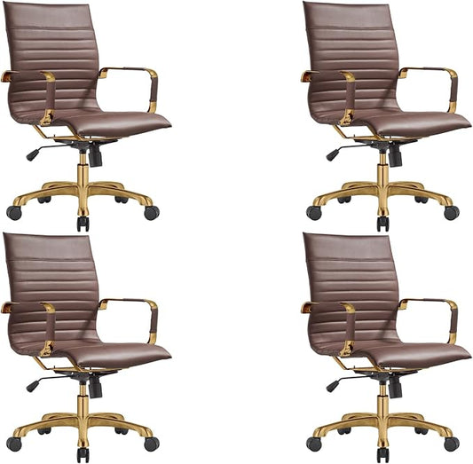 LeisureMod Harris Modern Ergonomic Executive Office Chair, High-Back Leather Conference Desk Chair with Adjustable Height, Tilt Control, 360° Swivel & Gold Frame for Home Office