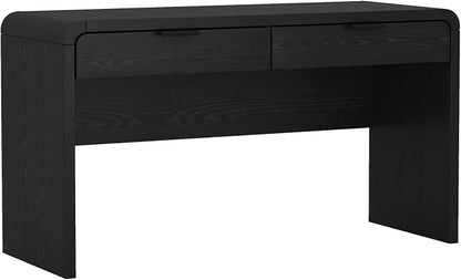 Manhattan Comfort Grace 54" Modern Office Desk with 2 Drawers, Wood Table with Metal Recessed Handles for Work from Home, Study, Craft, Stylish Executive Desk, Black