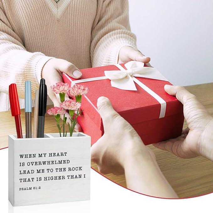 Christian Office Decor Bible Pen Holder Religious Christian Teacher Appreciation Gifts Scripture Wooden Pencil Holder desk decor for Desk Library Holder2834