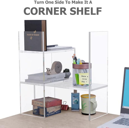 My Space Organizers Adjustable Acrylic Desk Shelf for Top of Desk: Clear Desktop Shelf, Premium Desktop Bookshelf Organizer, Office Table Book Shelves