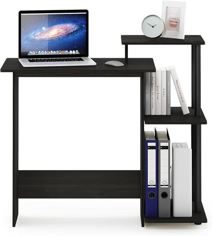 Furinno Efficient 29-Inch Black Computer Desk with Side Shelves, Gaming Desk with 3 Open Shelves, Home Office Desk, for Home Office, Study Room, Dorm, Bedroom, Black Espresso