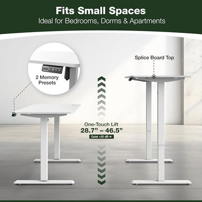Mount-It! White Standing Desk 48x24 – Electric Height Adjustable Sit to Stand Desk with Memory Presets, Ergonomic Home Office Table, White Frame with White Splice Board Top